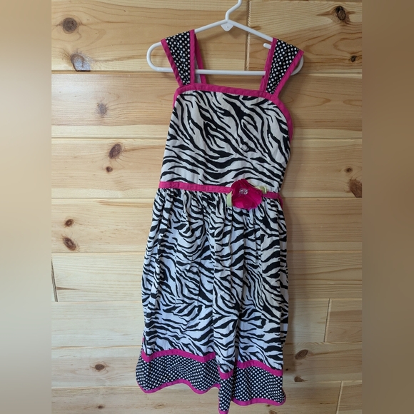 Emily West Girls 10/12 Zebra Print Dress With Pink Flower - Picture 1 of 9